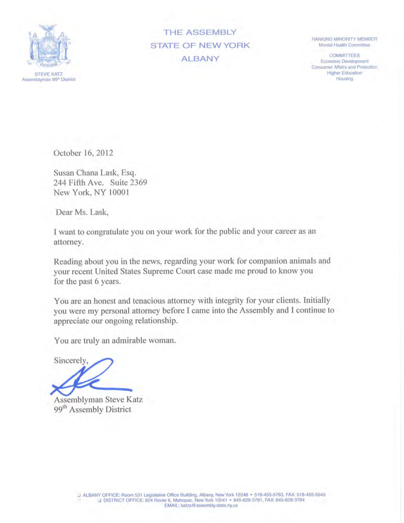 New York Assemblyman Katz Commends Susan Chana Lask's Career