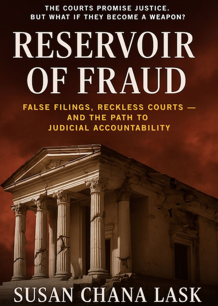 Cover of “Reservoir of Fraud” by Susan Chana Lask (Dec 10, 2025), exposing judicial abuse and achieving judicial accountability.